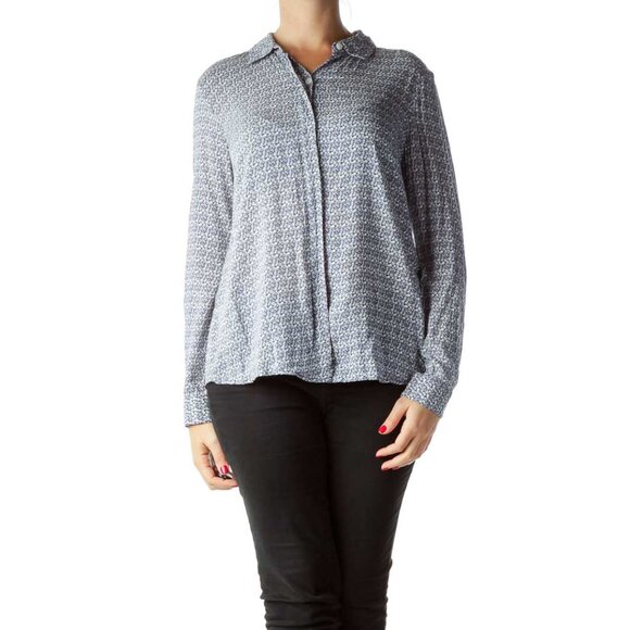 BCBGeneration Tops - BCBGeneration Blue Floral Print Open-Back Shirt